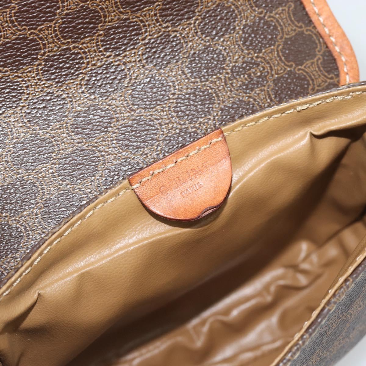 CELINE Macadam Shoulder Bag PVC Leather Brown Gold Tone Auth gh2237