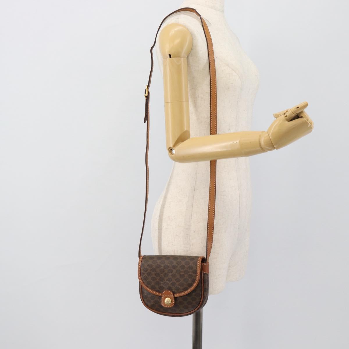 CELINE Macadam Shoulder Bag PVC Leather Brown Gold Tone Auth gh2237