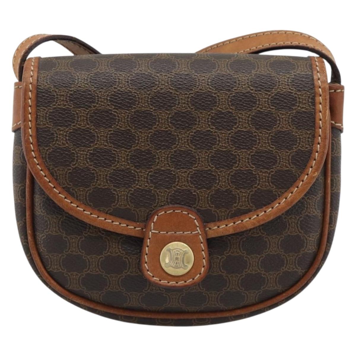 CELINE Macadam Shoulder Bag PVC Leather Brown Gold Tone Auth gh2237