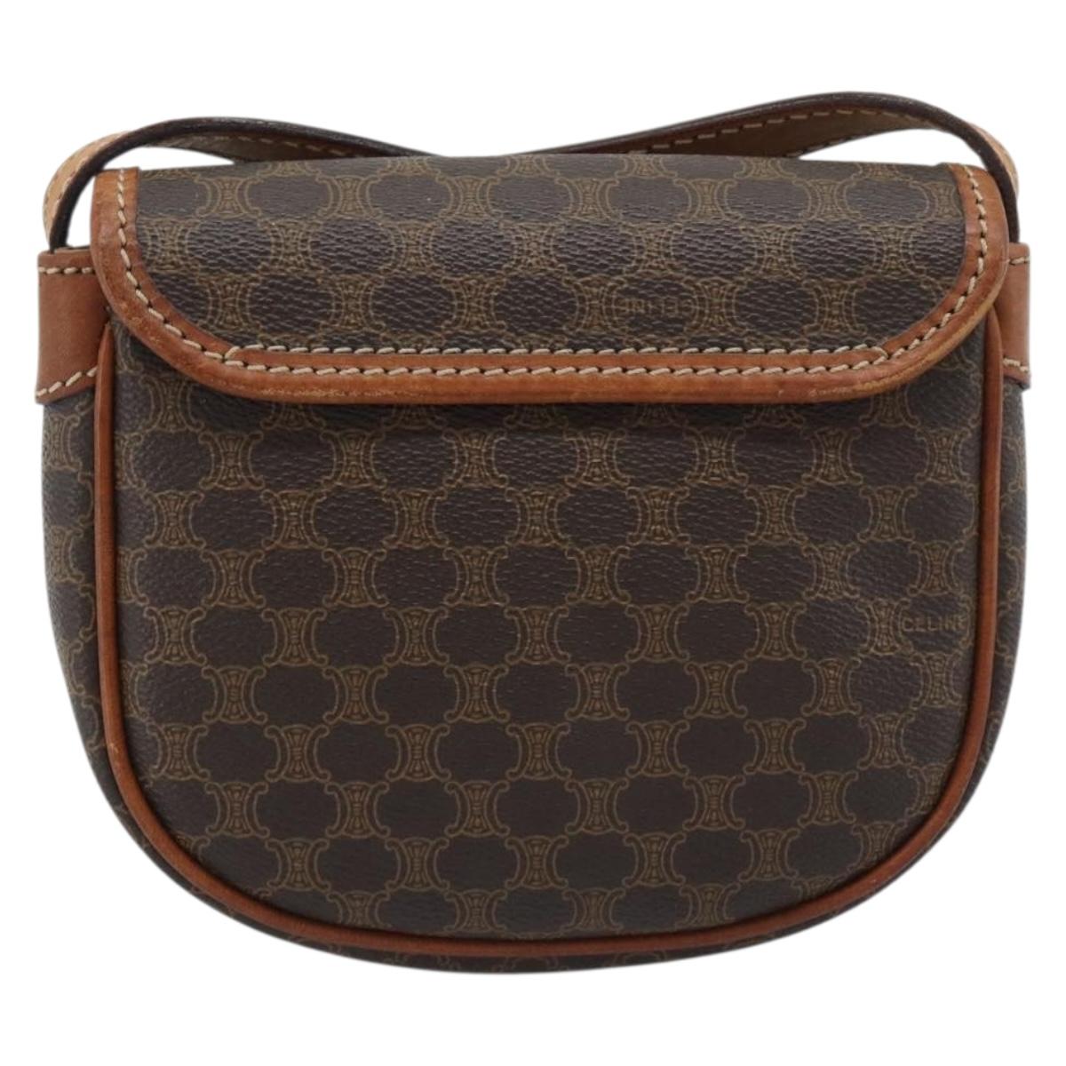 CELINE Macadam Shoulder Bag PVC Leather Brown Gold Tone Auth gh2237