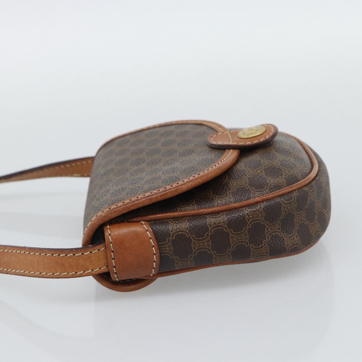 CELINE Macadam Shoulder Bag PVC Leather Brown Gold Tone Auth gh2237