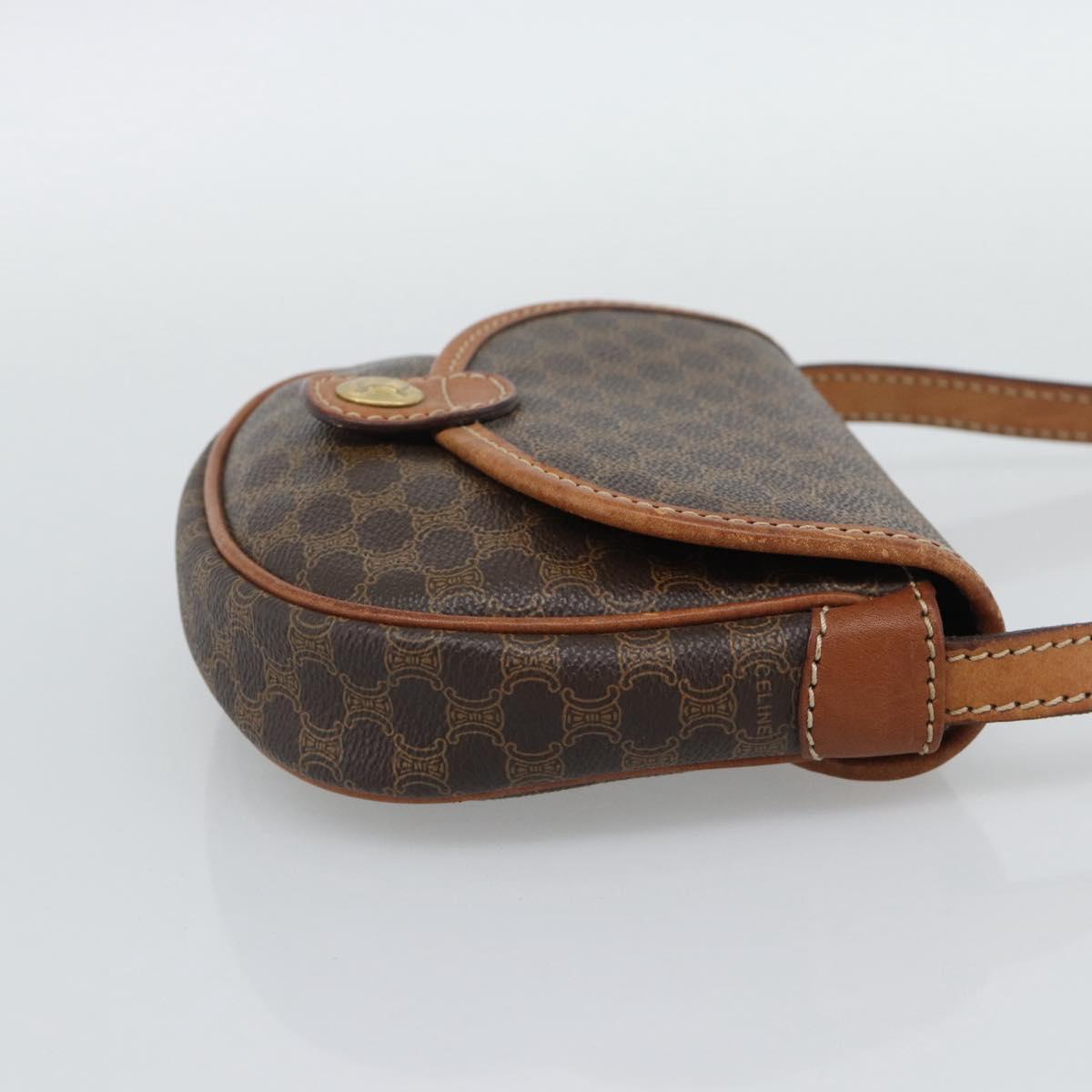 CELINE Macadam Shoulder Bag PVC Leather Brown Gold Tone Auth gh2237