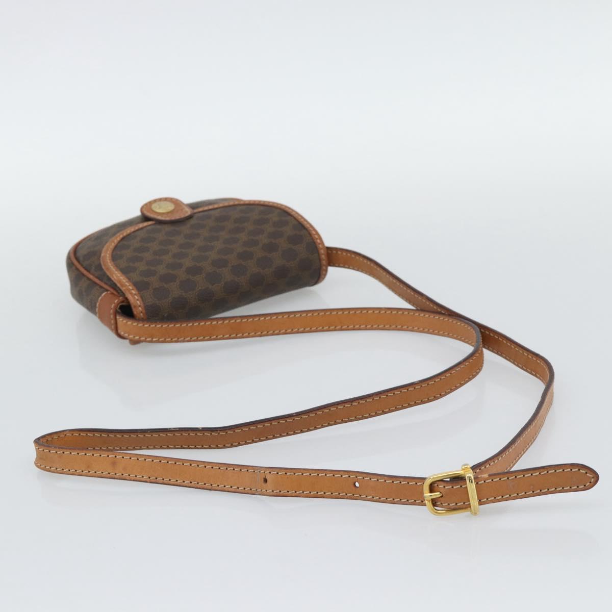 CELINE Macadam Shoulder Bag PVC Leather Brown Gold Tone Auth gh2237