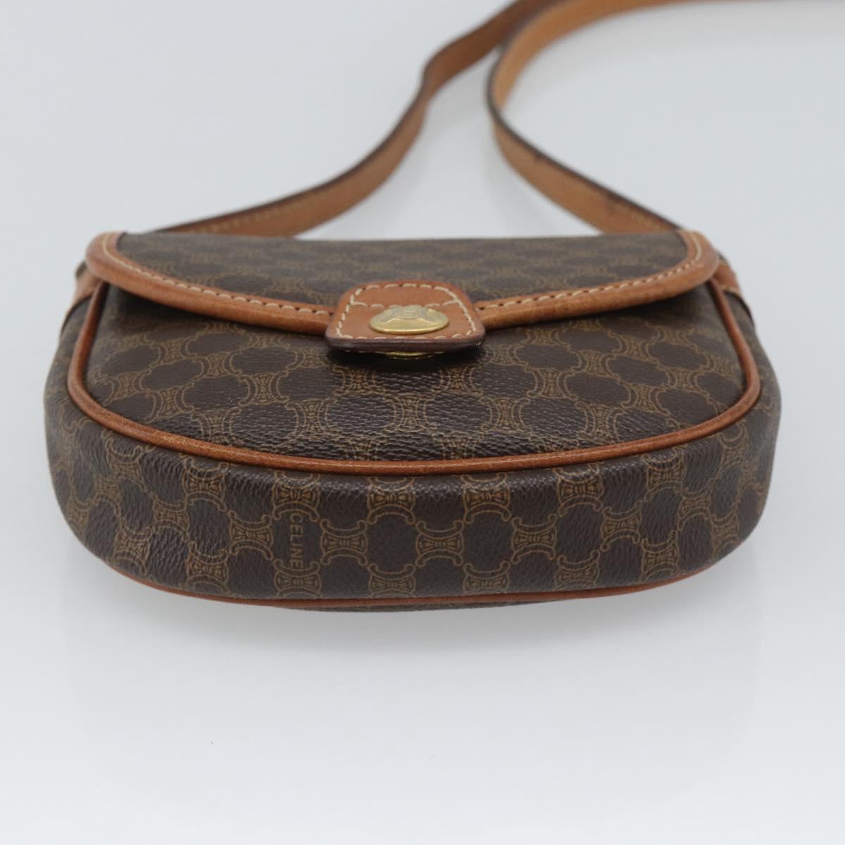CELINE Macadam Shoulder Bag PVC Leather Brown Gold Tone Auth gh2237