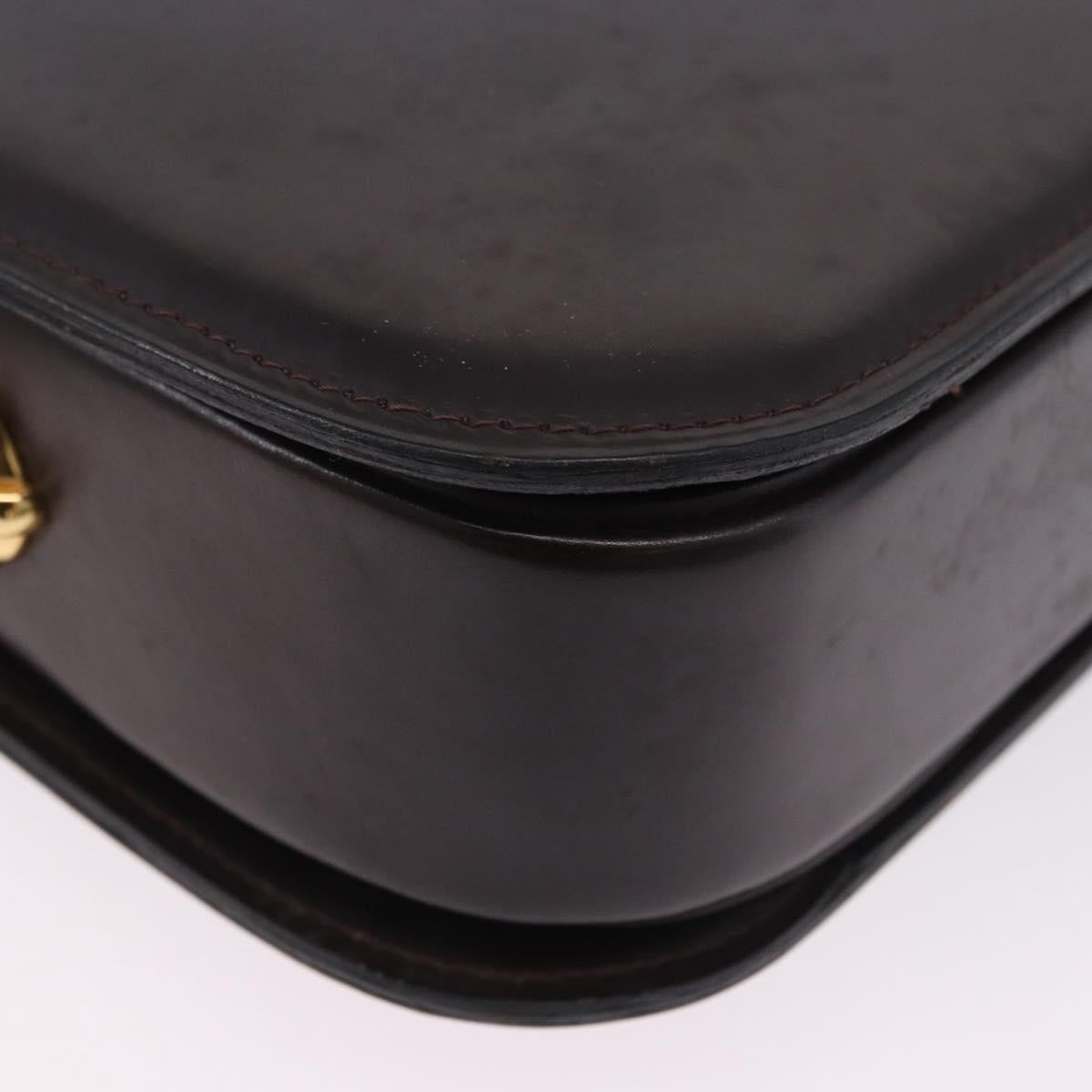 CELINE Shoulder Bag Leather Dark Brown Gold Tone Auth gh2239