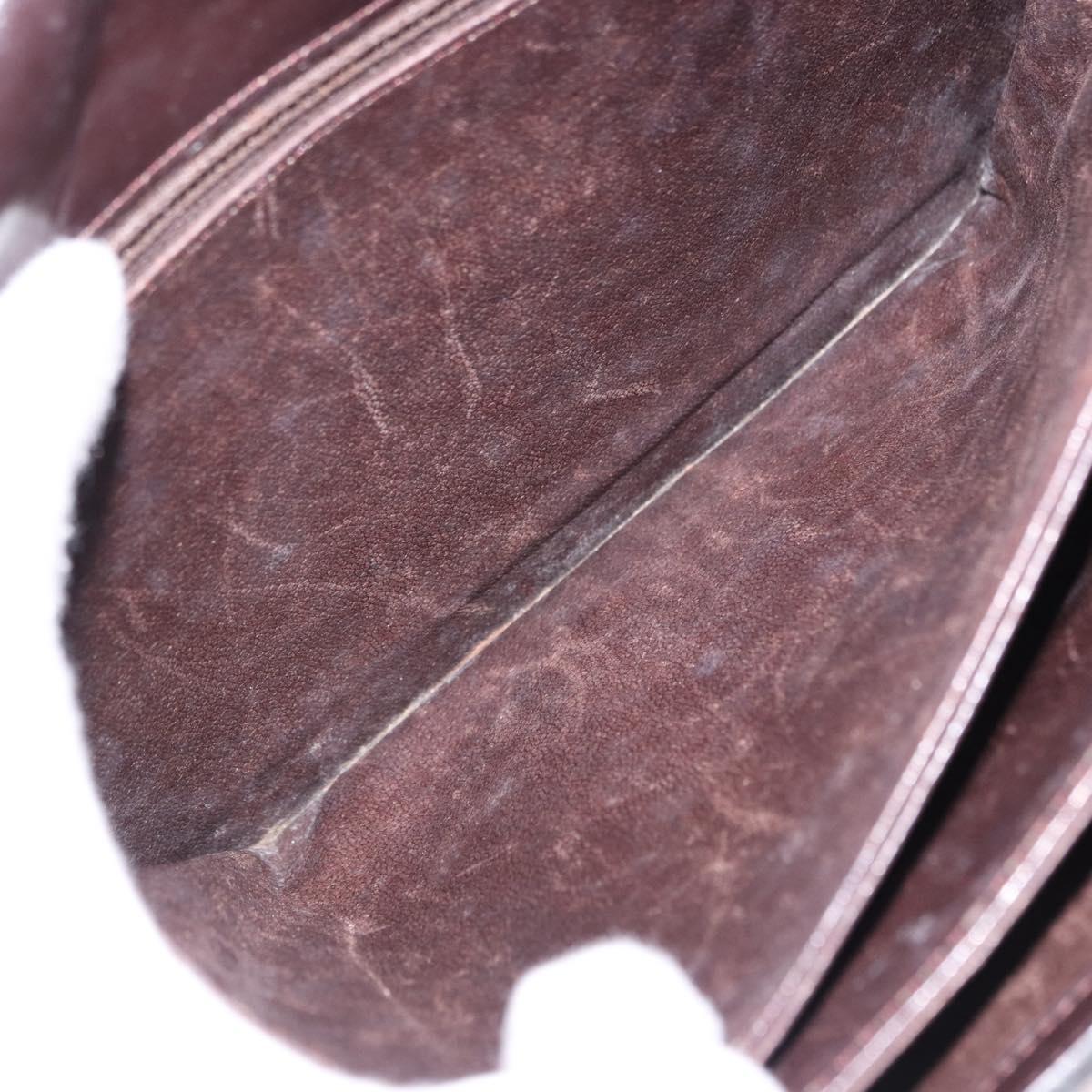 CELINE Shoulder Bag Leather Dark Brown Gold Tone Auth gh2239