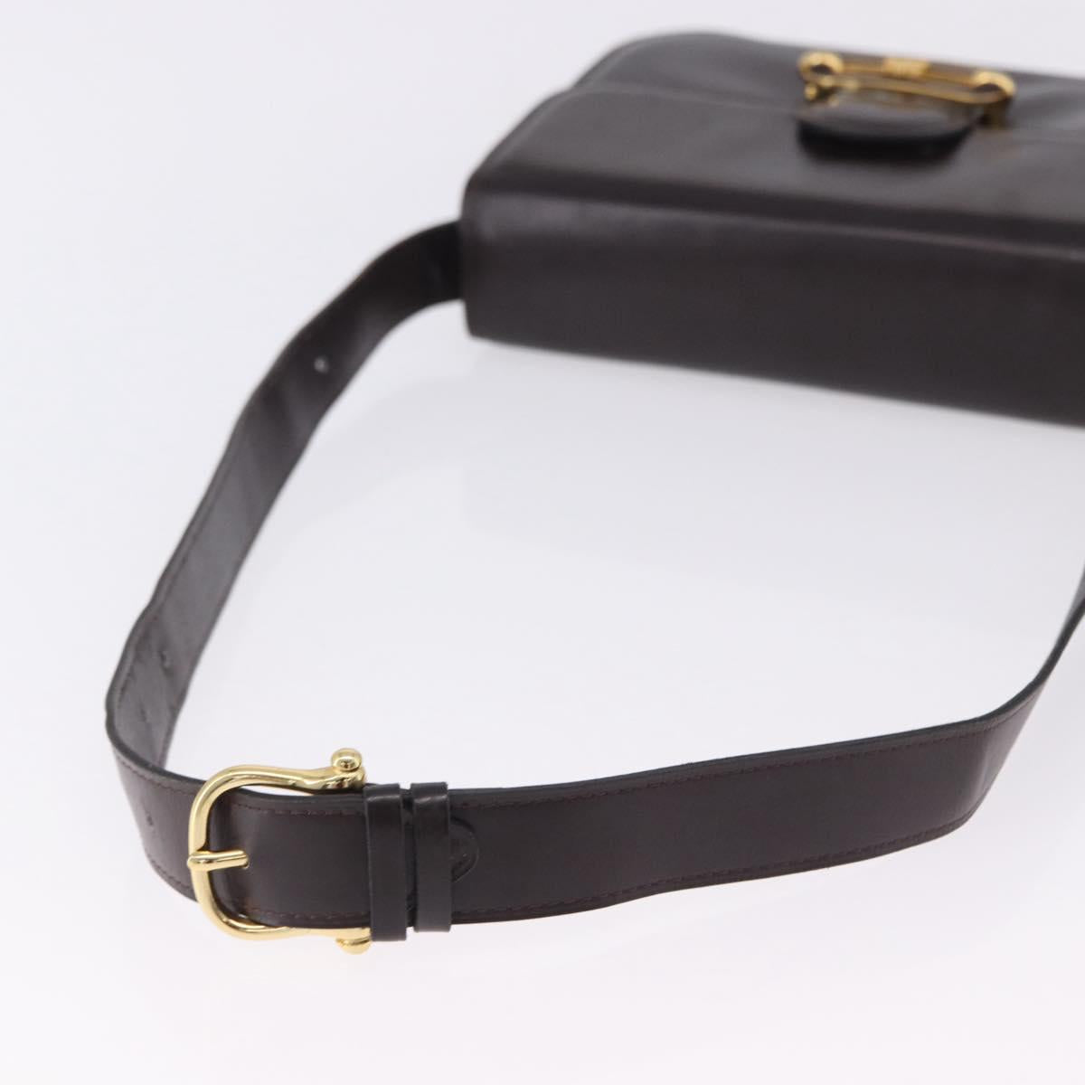CELINE Shoulder Bag Leather Dark Brown Gold Tone Auth gh2239