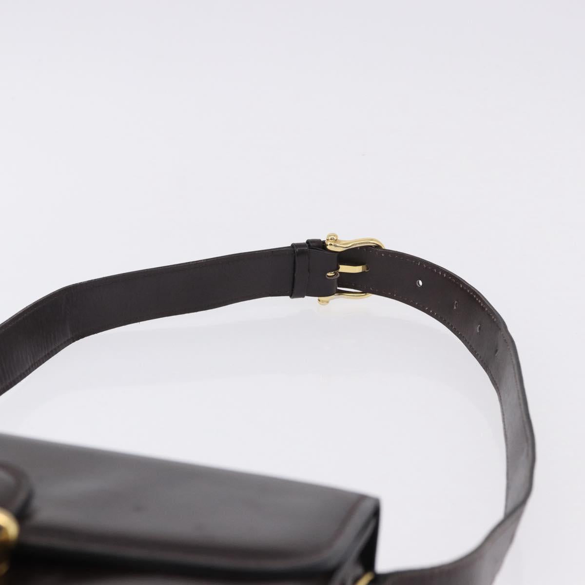 CELINE Shoulder Bag Leather Dark Brown Gold Tone Auth gh2239