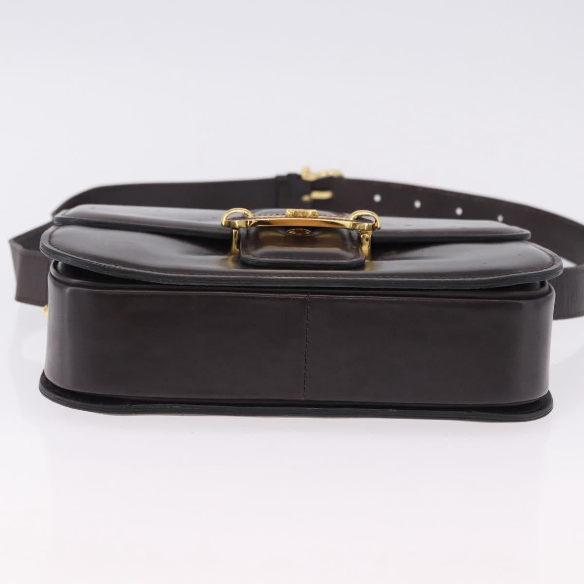 CELINE Shoulder Bag Leather Dark Brown Gold Tone Auth gh2239