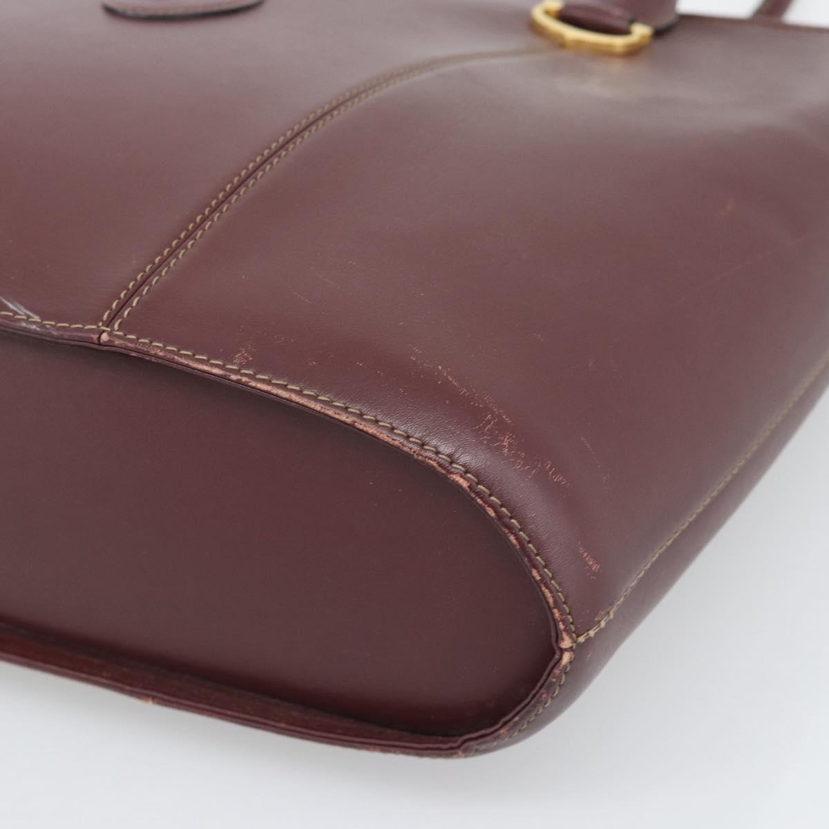 CARTIER Must Line Tote Bag Leather Bordeaux Gold Tone Auth gh2242