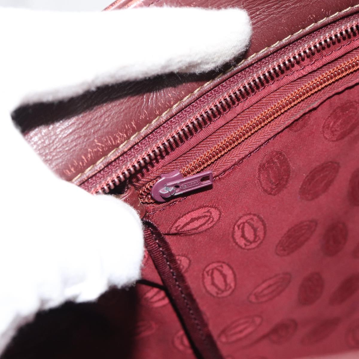 CARTIER Must Line Tote Bag Leather Bordeaux Gold Tone Auth gh2242
