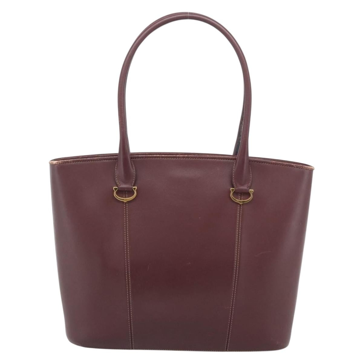 CARTIER Must Line Tote Bag Leather Bordeaux Gold Tone Auth gh2242