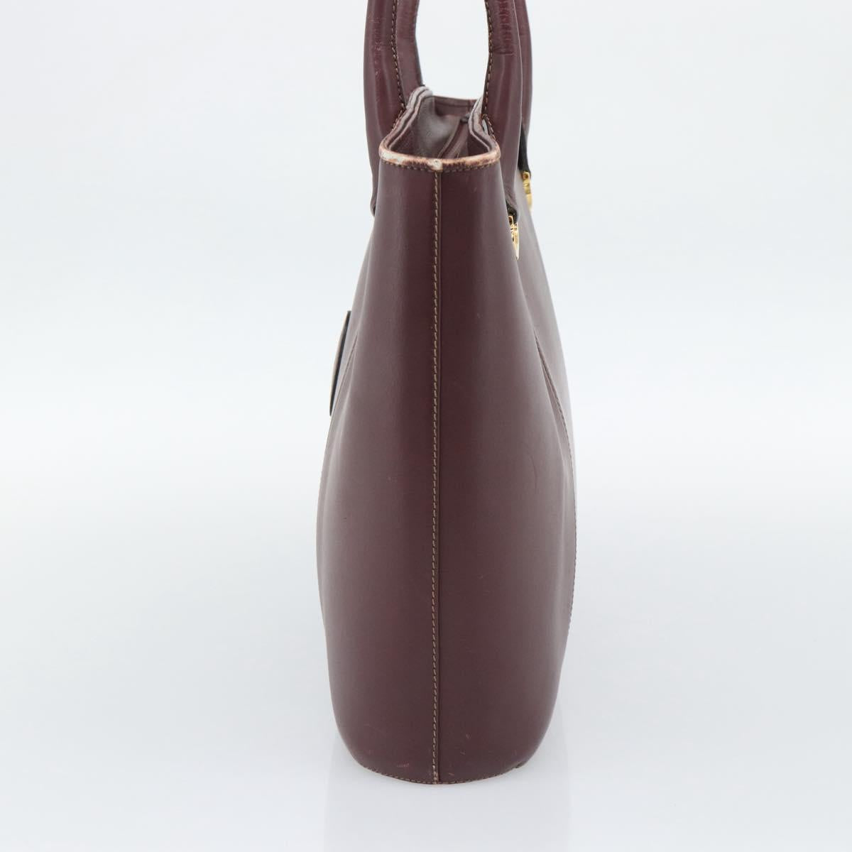 CARTIER Must Line Tote Bag Leather Bordeaux Gold Tone Auth gh2242