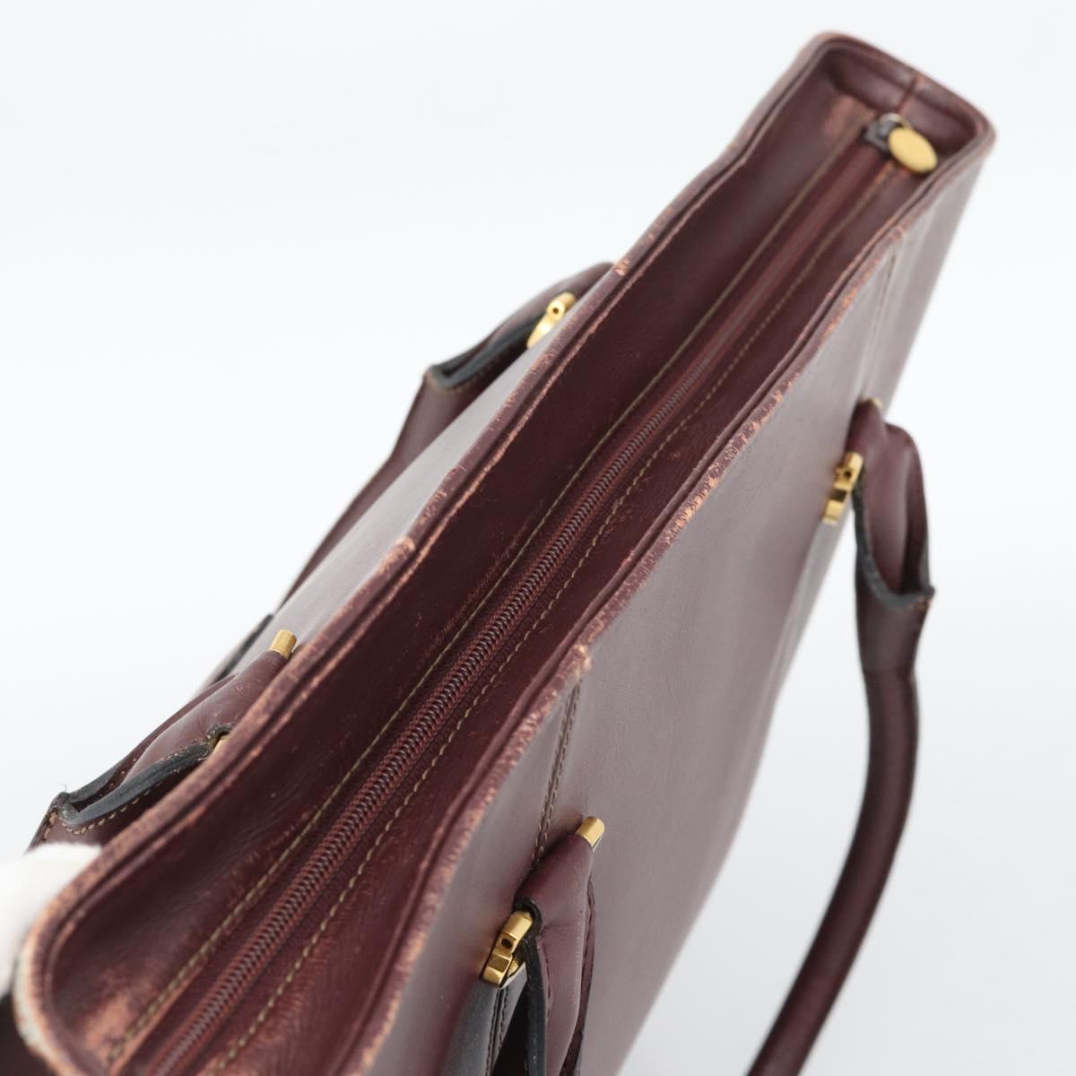 CARTIER Must Line Tote Bag Leather Bordeaux Gold Tone Auth gh2242