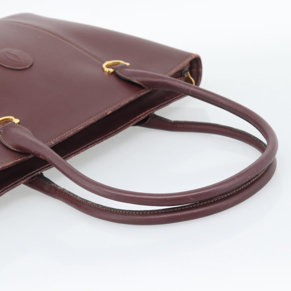 CARTIER Must Line Tote Bag Leather Bordeaux Gold Tone Auth gh2242