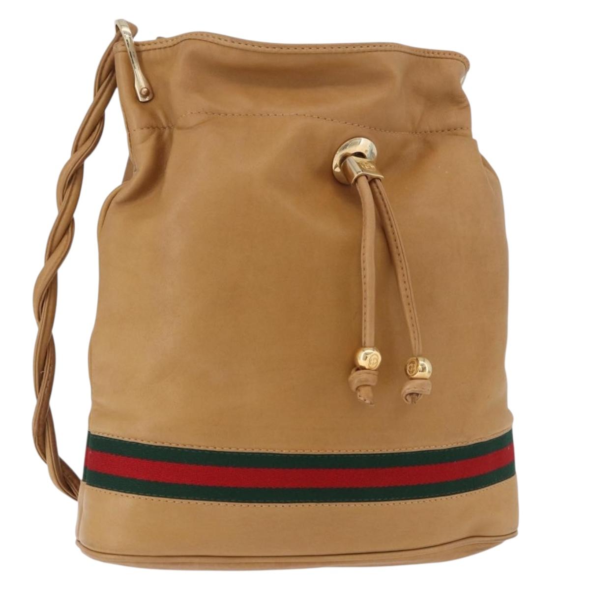 GUCCI Web Sherry Line Shoulder Bag Leather Brown Gold 001 056 0171 Auth gh2243A