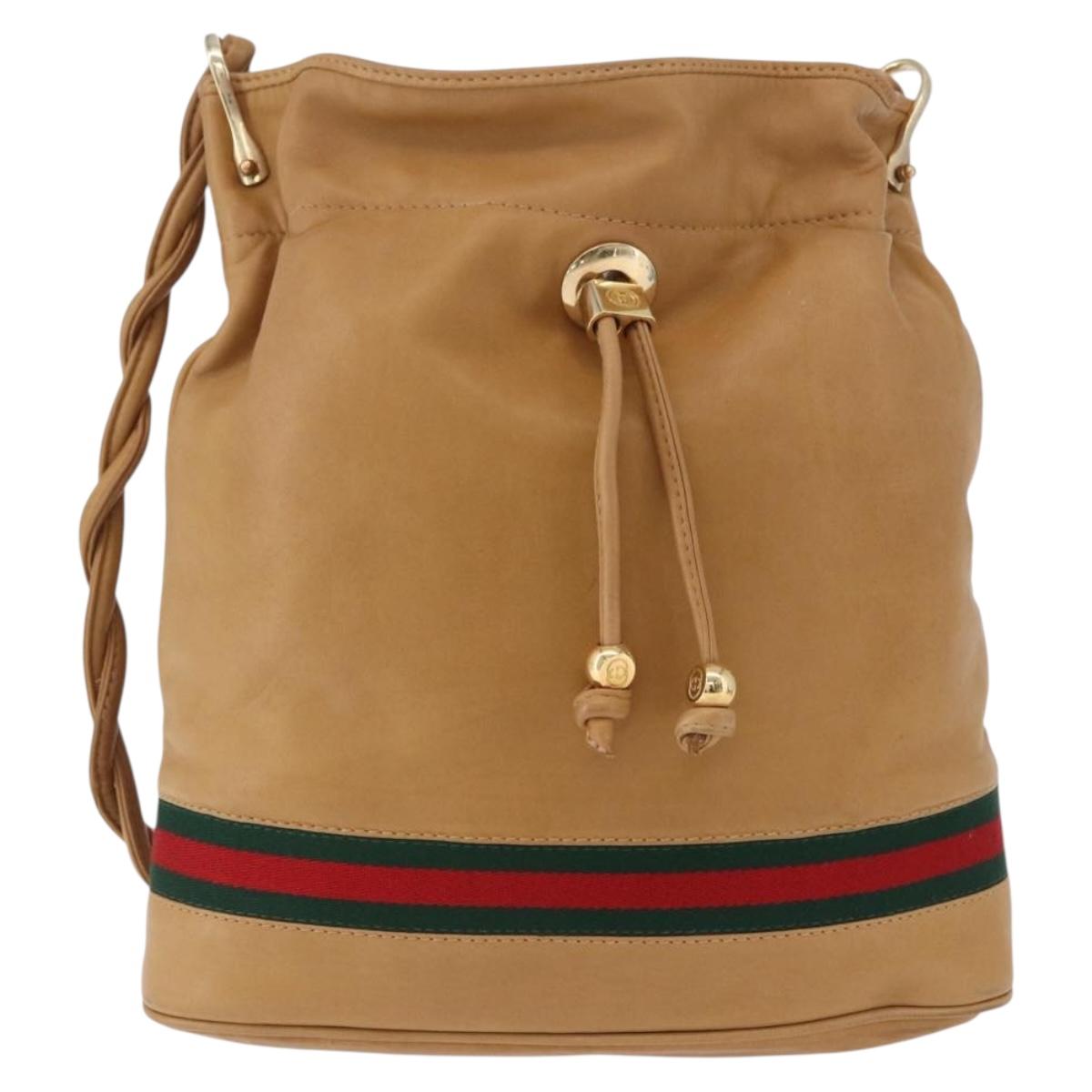 GUCCI Web Sherry Line Shoulder Bag Leather Brown Gold 001 056 0171 Auth gh2243A