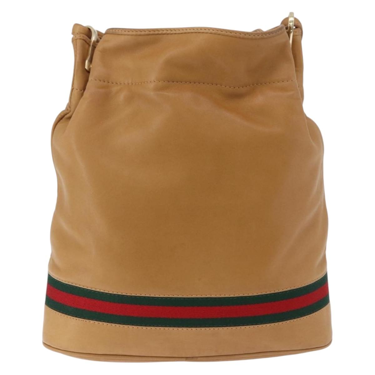 GUCCI Web Sherry Line Shoulder Bag Leather Brown Gold 001 056 0171 Auth gh2243A