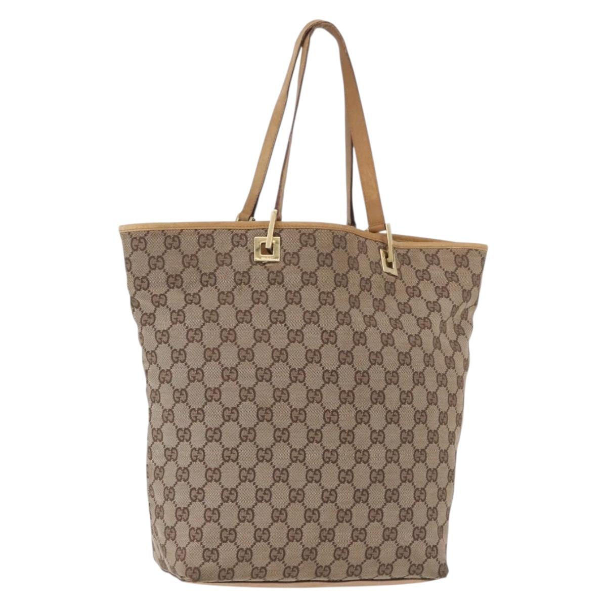 GUCCI GG Canvas Tote Bag Beige Gold Tone 002 1098 Auth gh2244