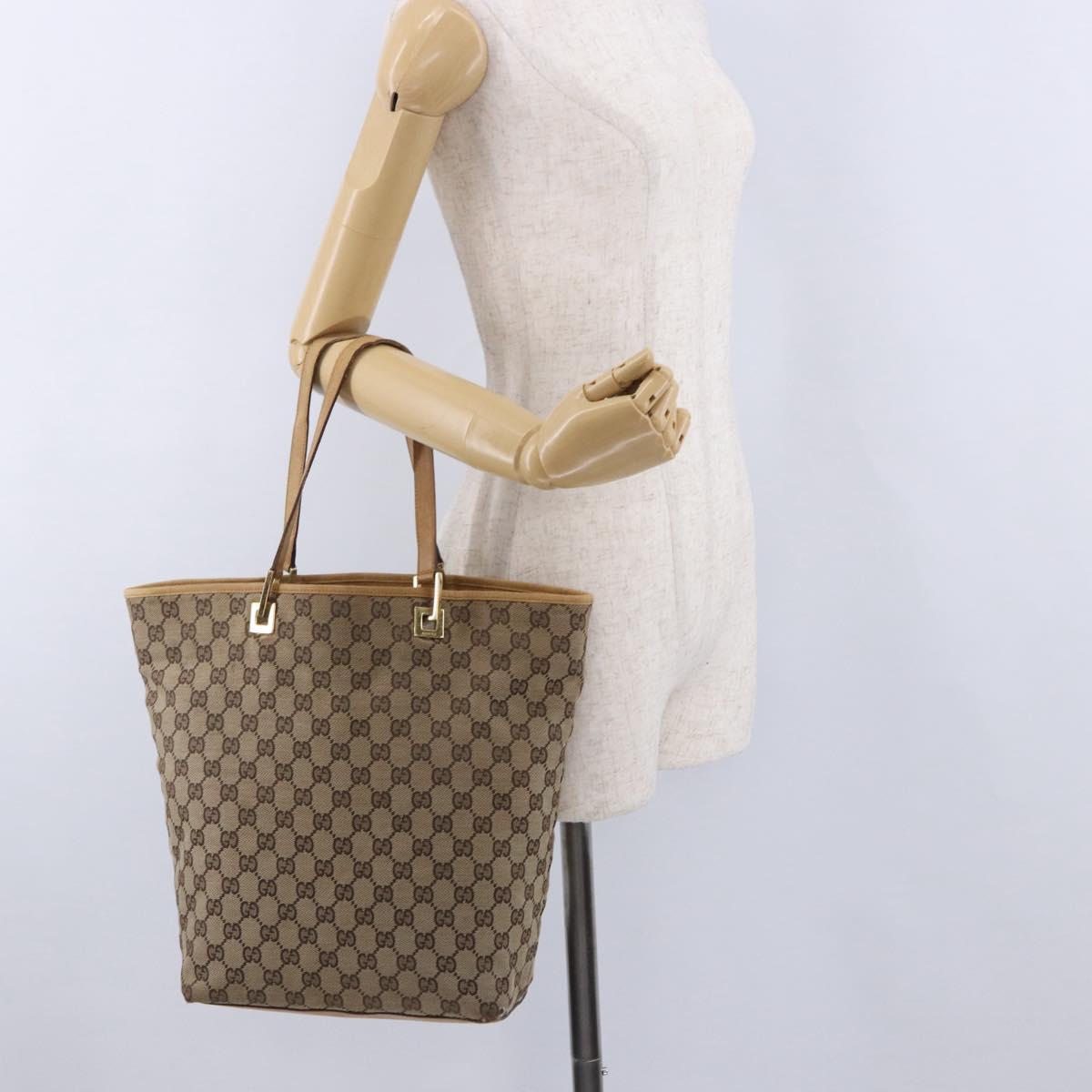 GUCCI GG Canvas Tote Bag Beige Gold Tone 002 1098 Auth gh2244