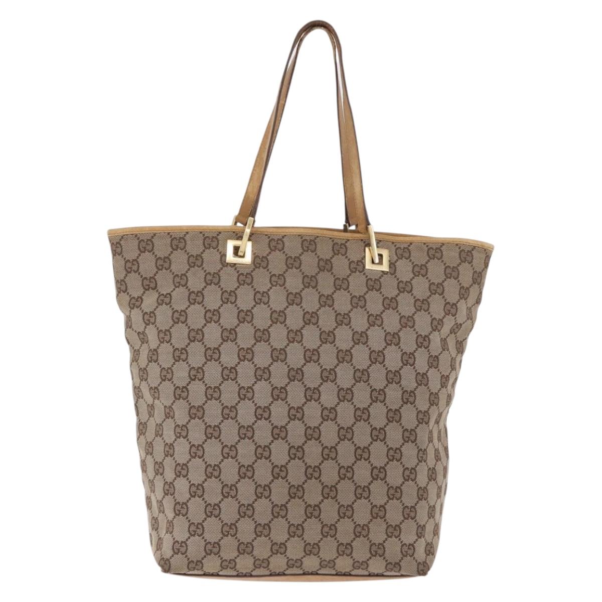 GUCCI GG Canvas Tote Bag Beige Gold Tone 002 1098 Auth gh2244