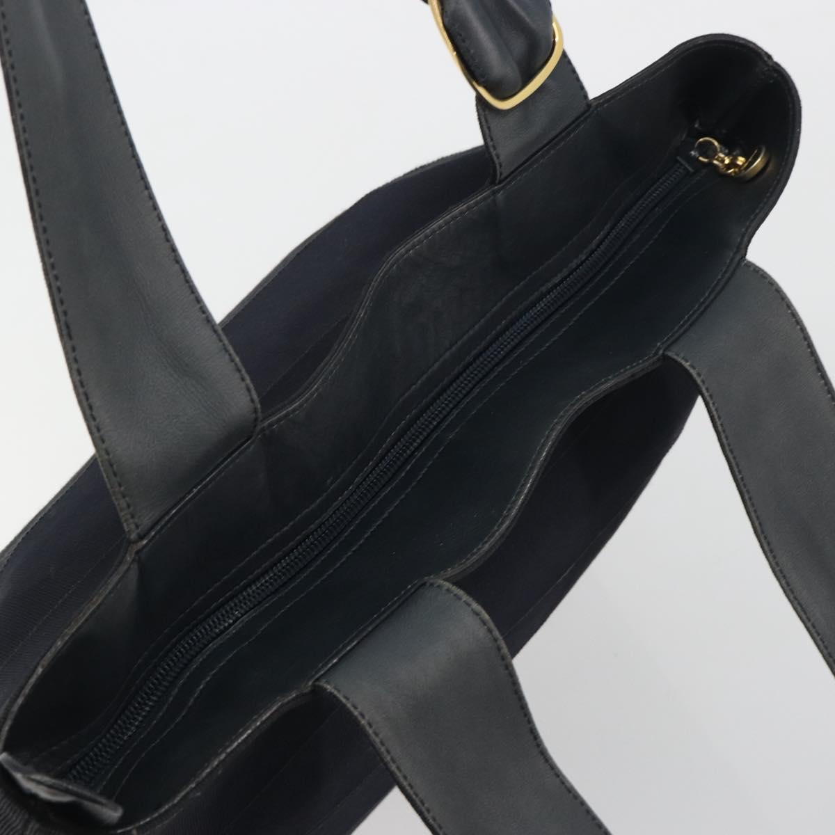 Salvatore Ferragamo Shoulder Bag Canvas Navy Gold Tone Auth gh2246