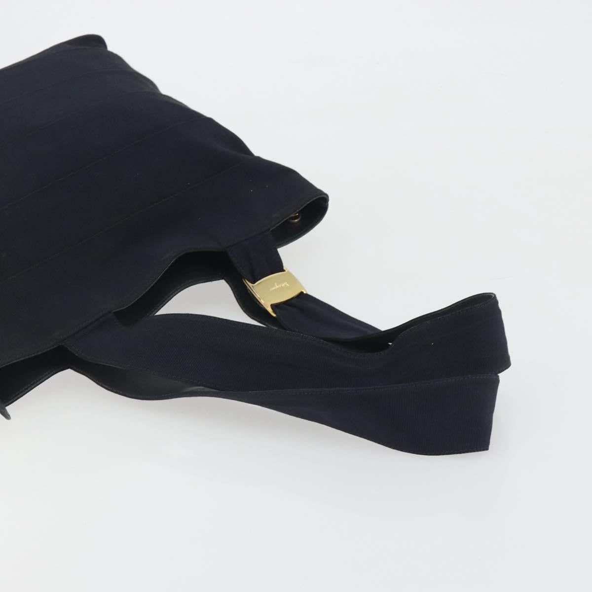 Salvatore Ferragamo Shoulder Bag Canvas Navy Gold Tone Auth gh2246