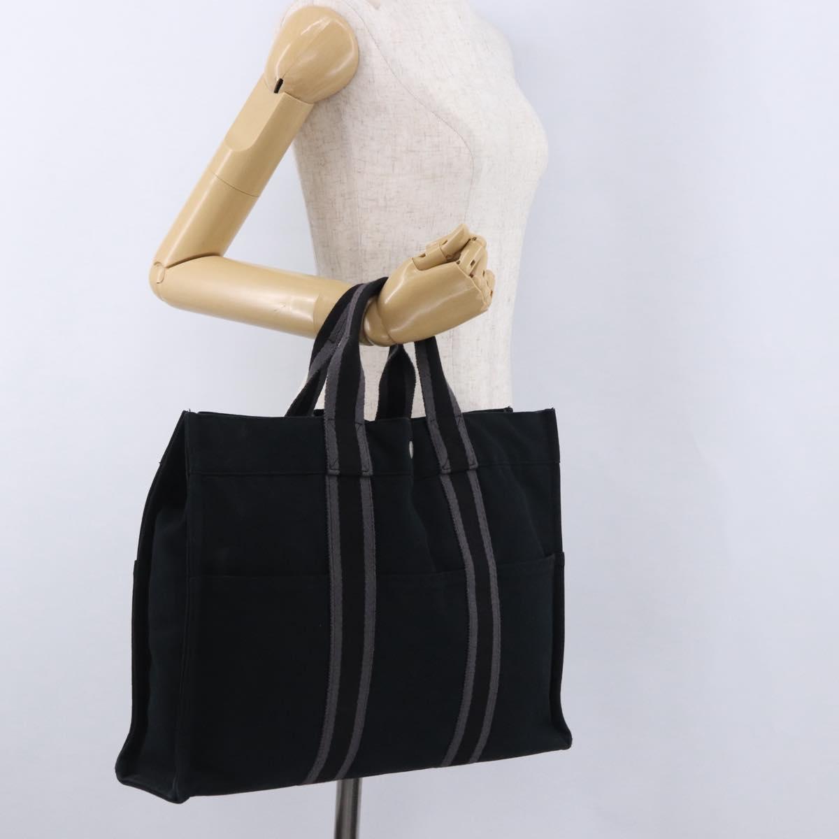 HERMES Fourre Tout MM Hand Bag Canvas Black Silver Auth gh2247A