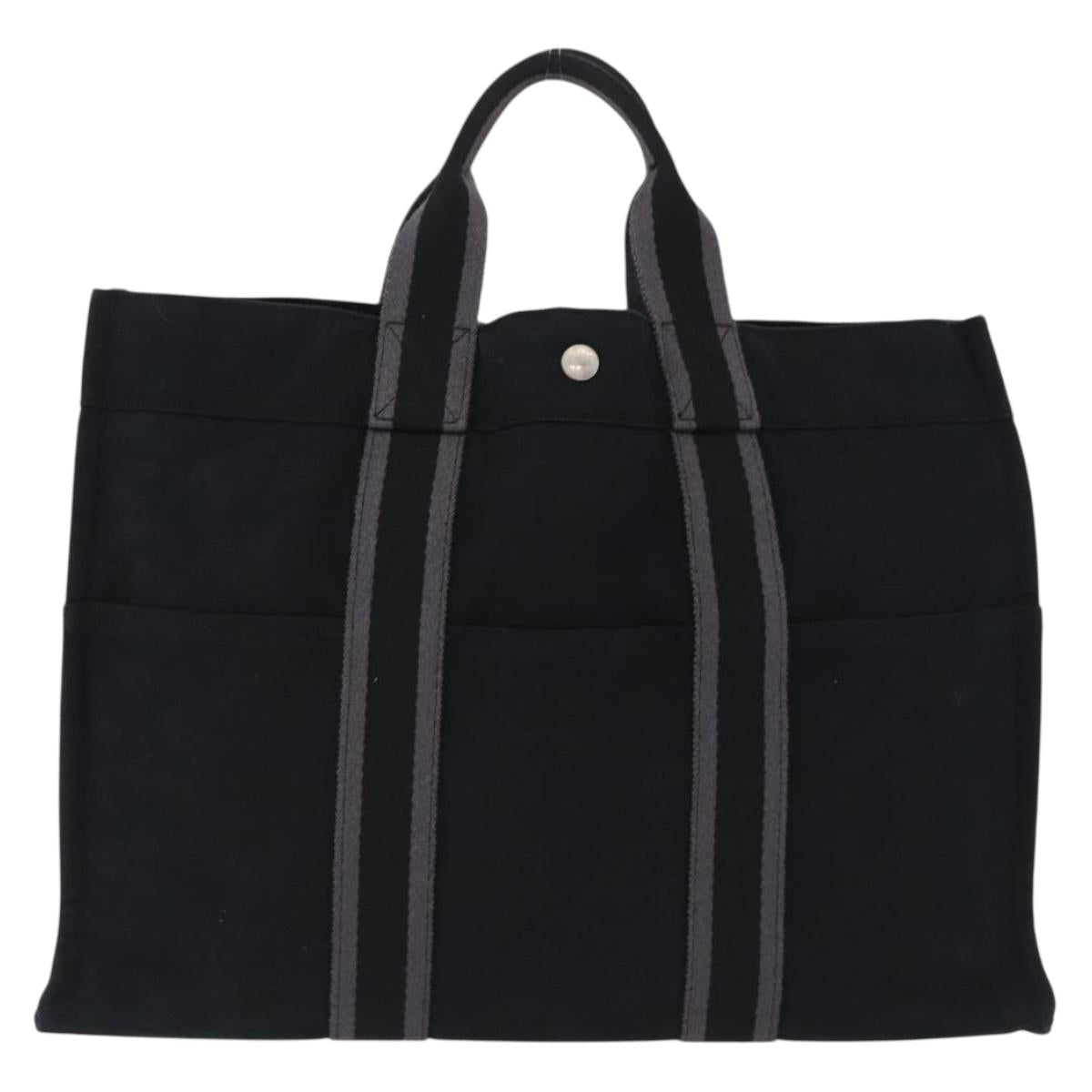 HERMES Fourre Tout MM Hand Bag Canvas Black Silver Auth gh2247A