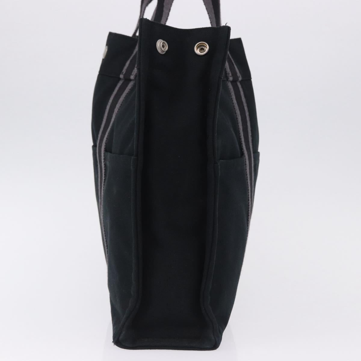 HERMES Fourre Tout MM Hand Bag Canvas Black Silver Auth gh2247A