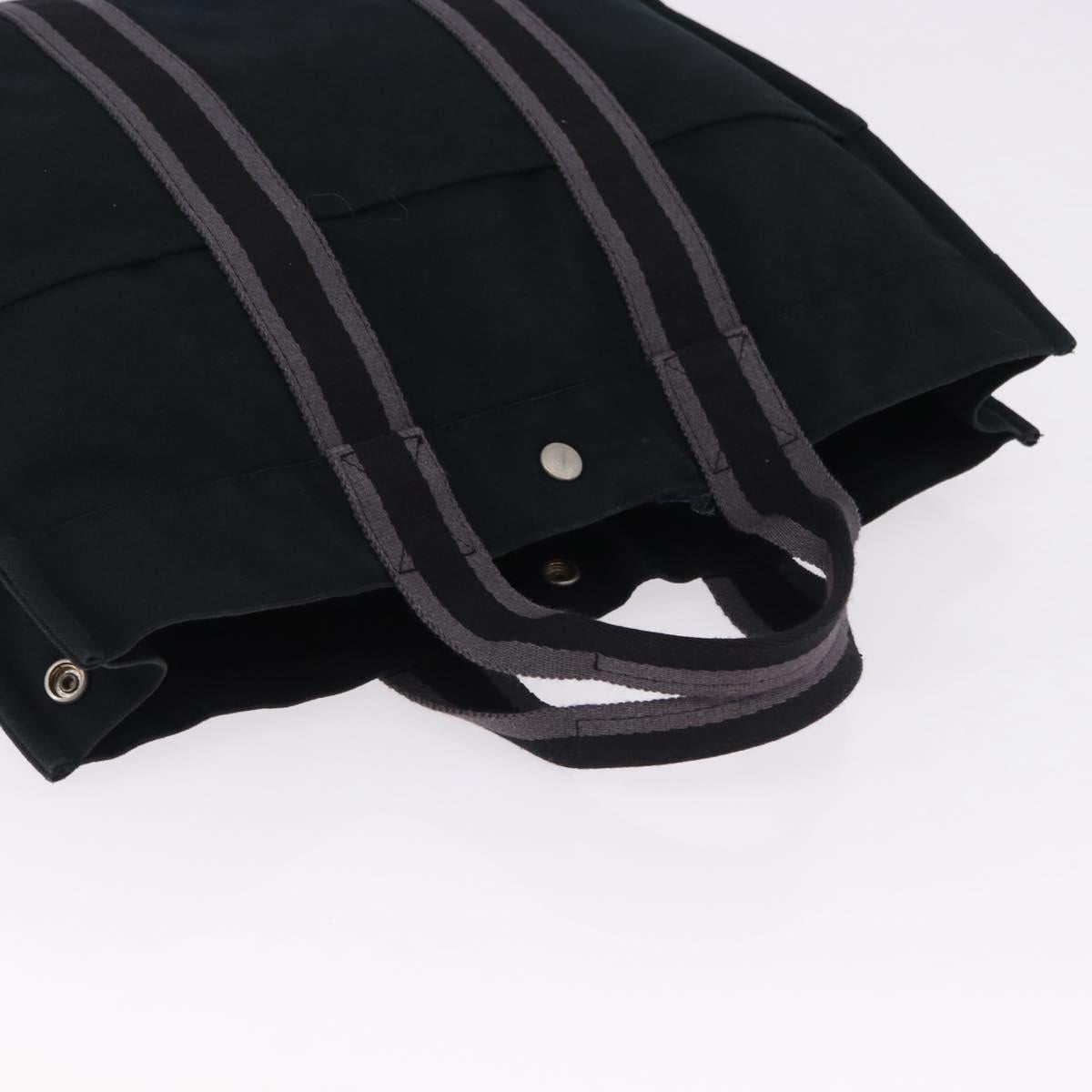 HERMES Fourre Tout MM Hand Bag Canvas Black Silver Auth gh2247A