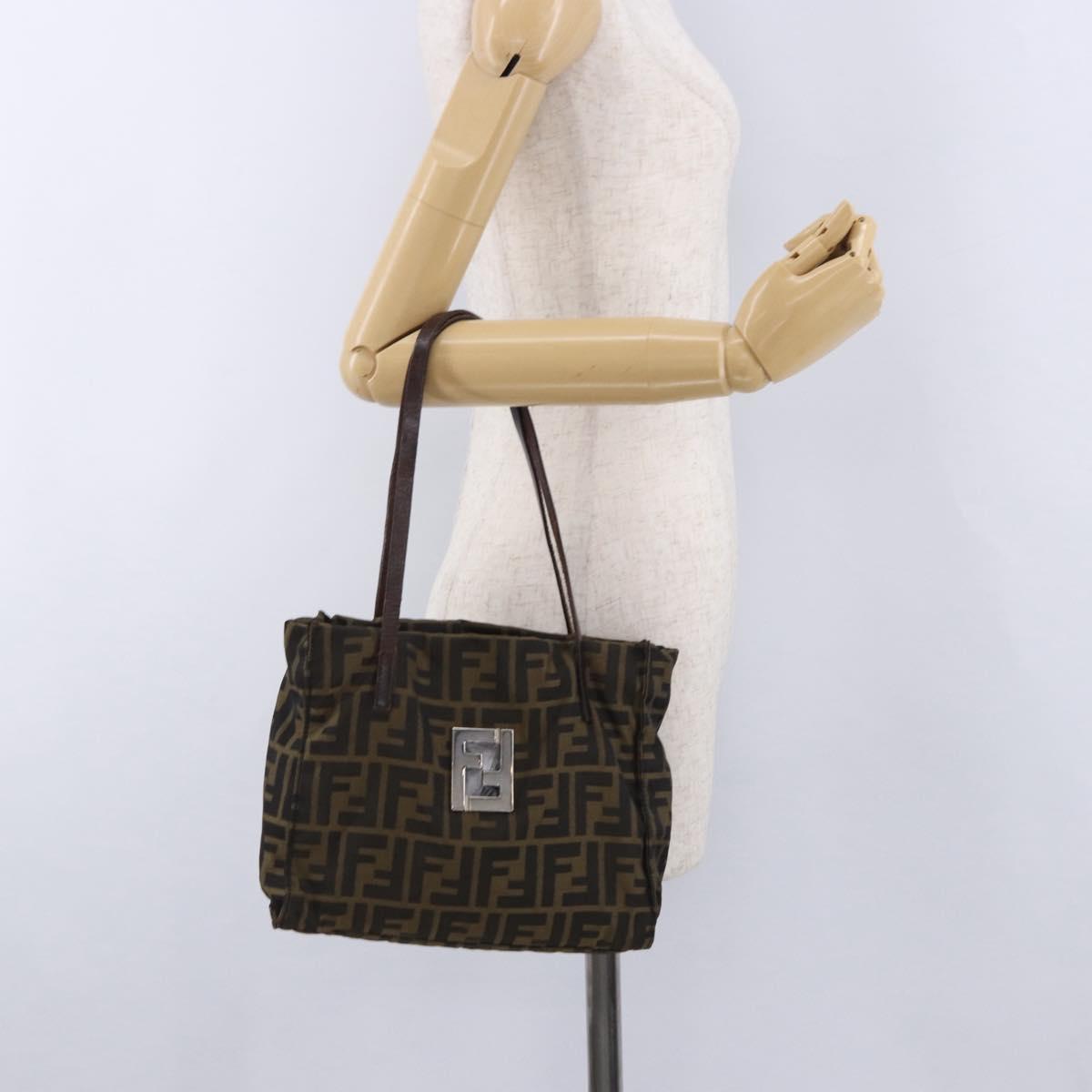 FENDI Zucca Canvas Tote Bag Black Brown Auth gh2249
