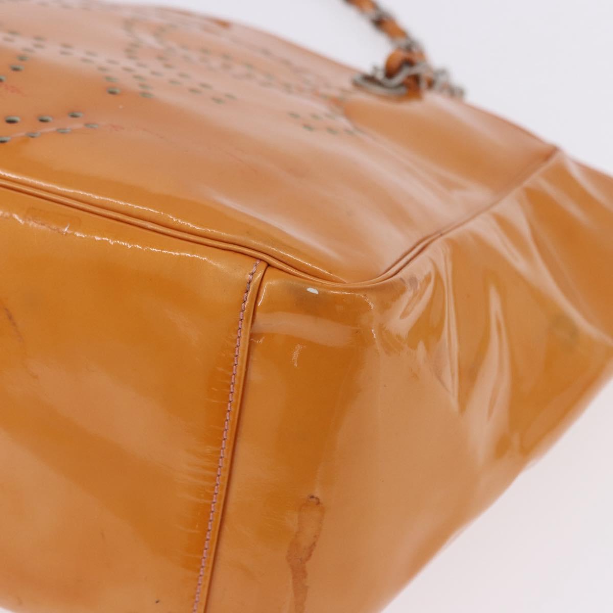 CHANEL Chain Tote Bag Patent Orange Silver CC Auth gh2250