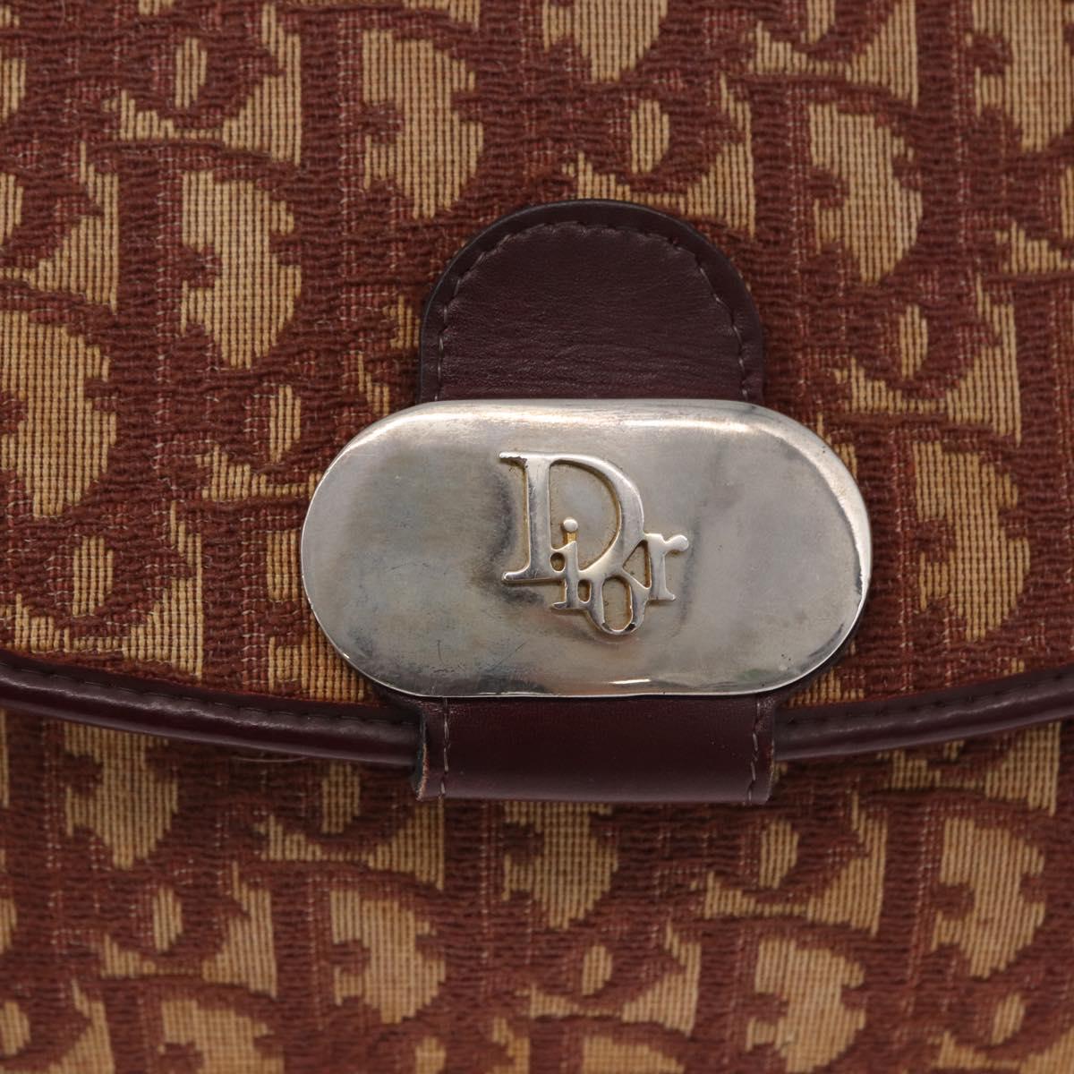Christian Dior Trotter Canvas Shoulder Bag Red Gold Tone Auth gh2252