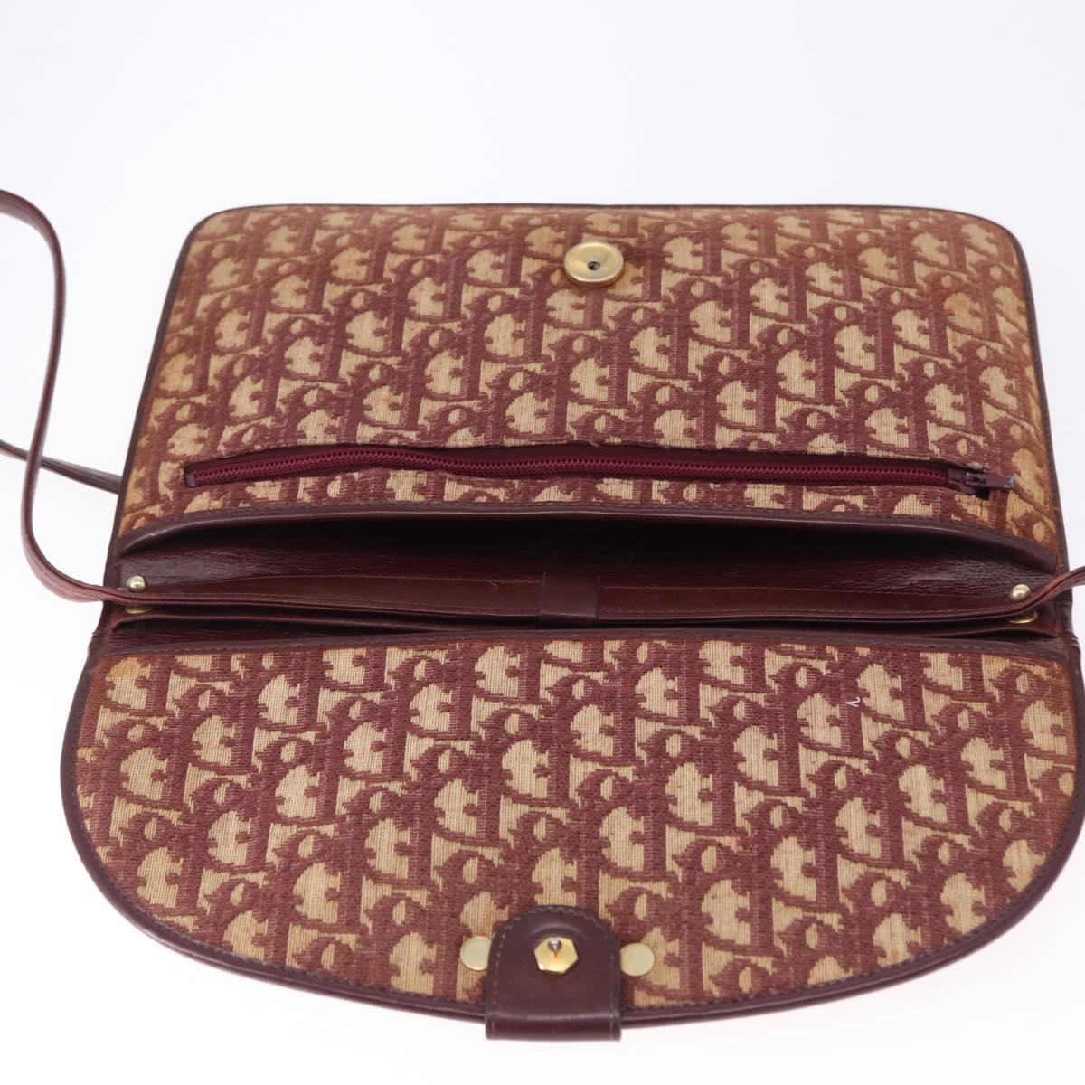 Christian Dior Trotter Canvas Shoulder Bag Red Gold Tone Auth gh2252