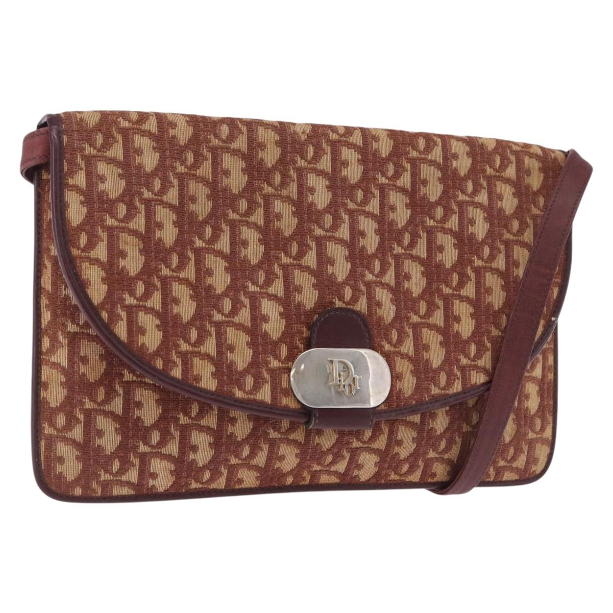 Christian Dior Trotter Canvas Shoulder Bag Red Gold Tone Auth gh2252