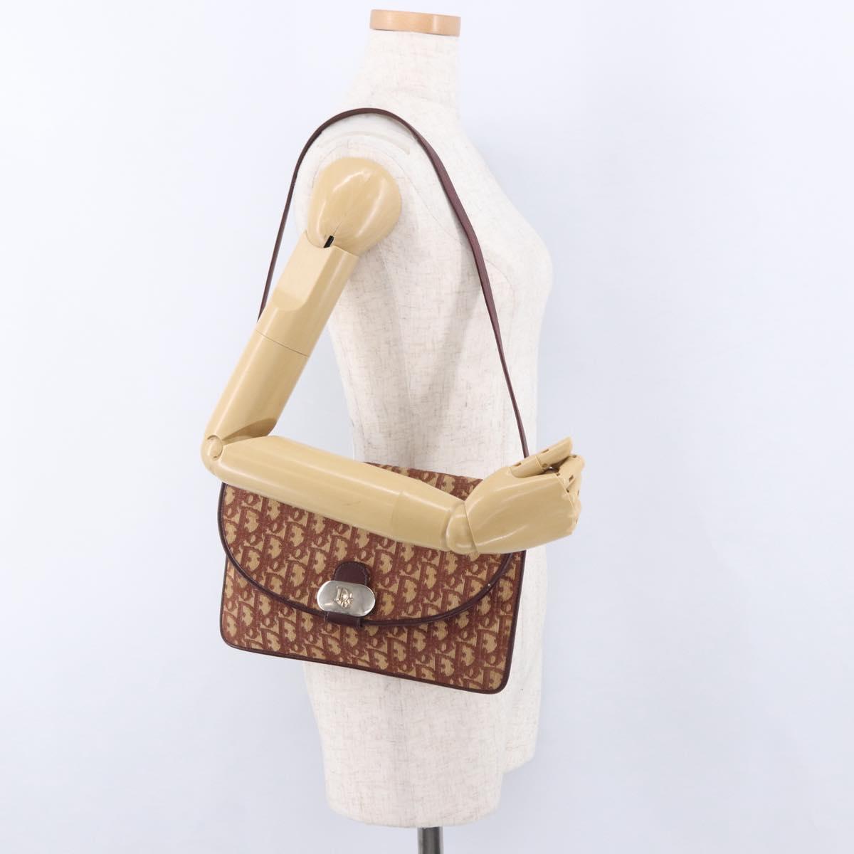 Christian Dior Trotter Canvas Shoulder Bag Red Gold Tone Auth gh2252