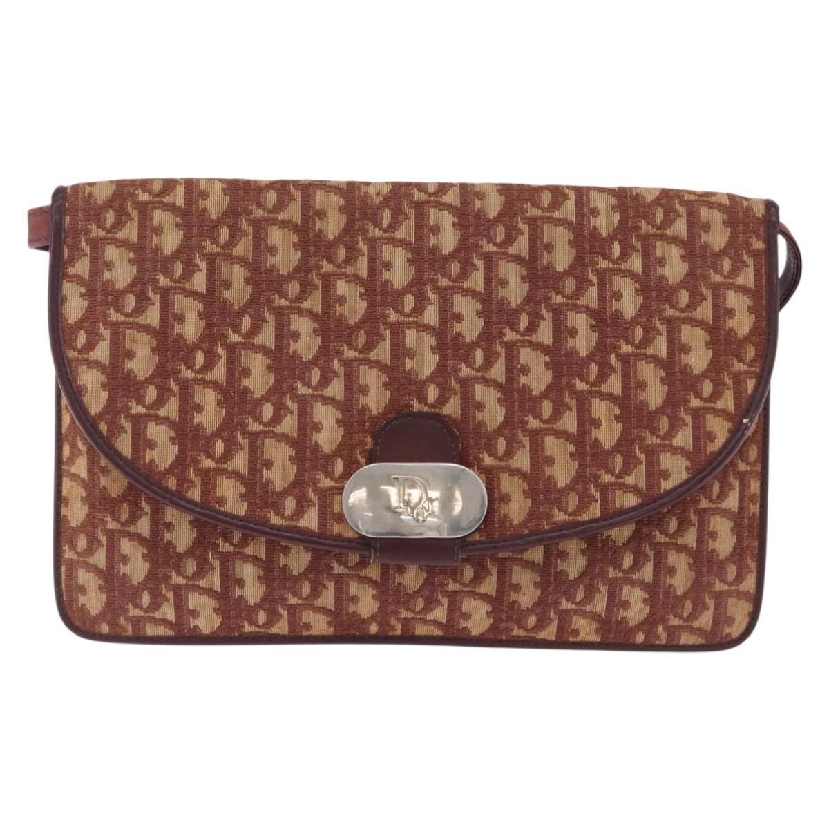 Christian Dior Trotter Canvas Shoulder Bag Red Gold Tone Auth gh2252