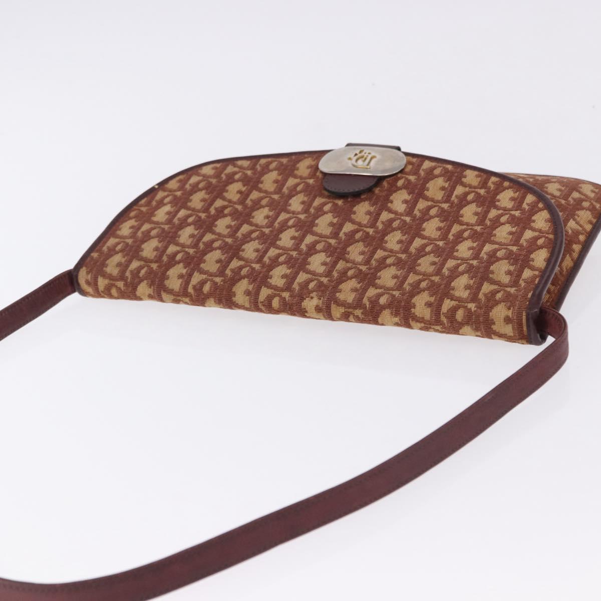 Christian Dior Trotter Canvas Shoulder Bag Red Gold Tone Auth gh2252