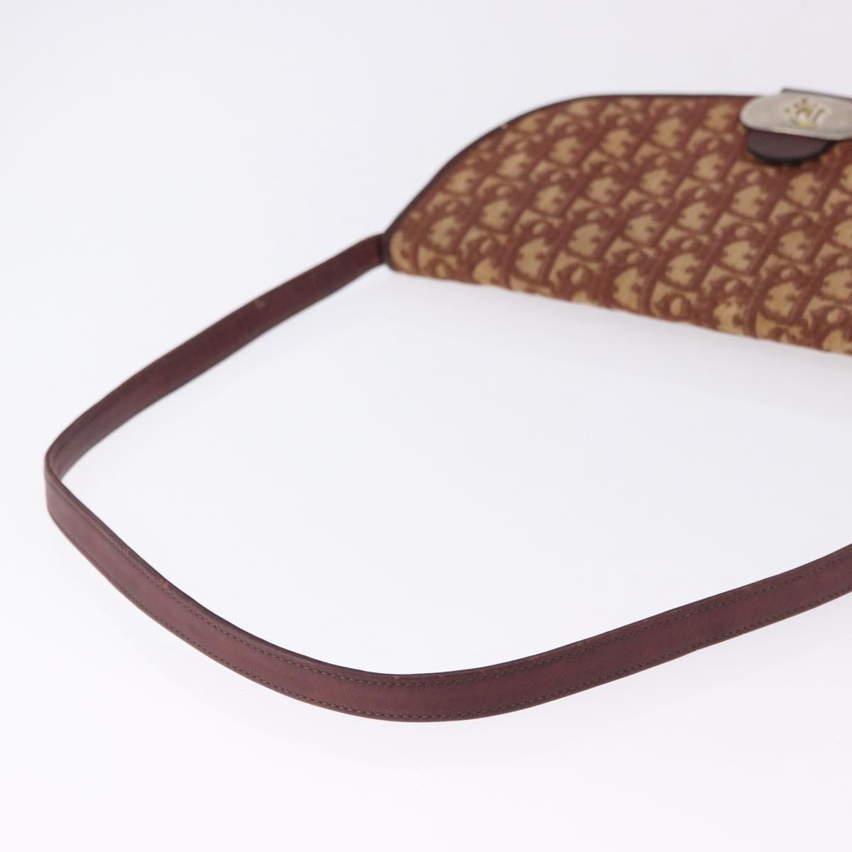 Christian Dior Trotter Canvas Shoulder Bag Red Gold Tone Auth gh2252