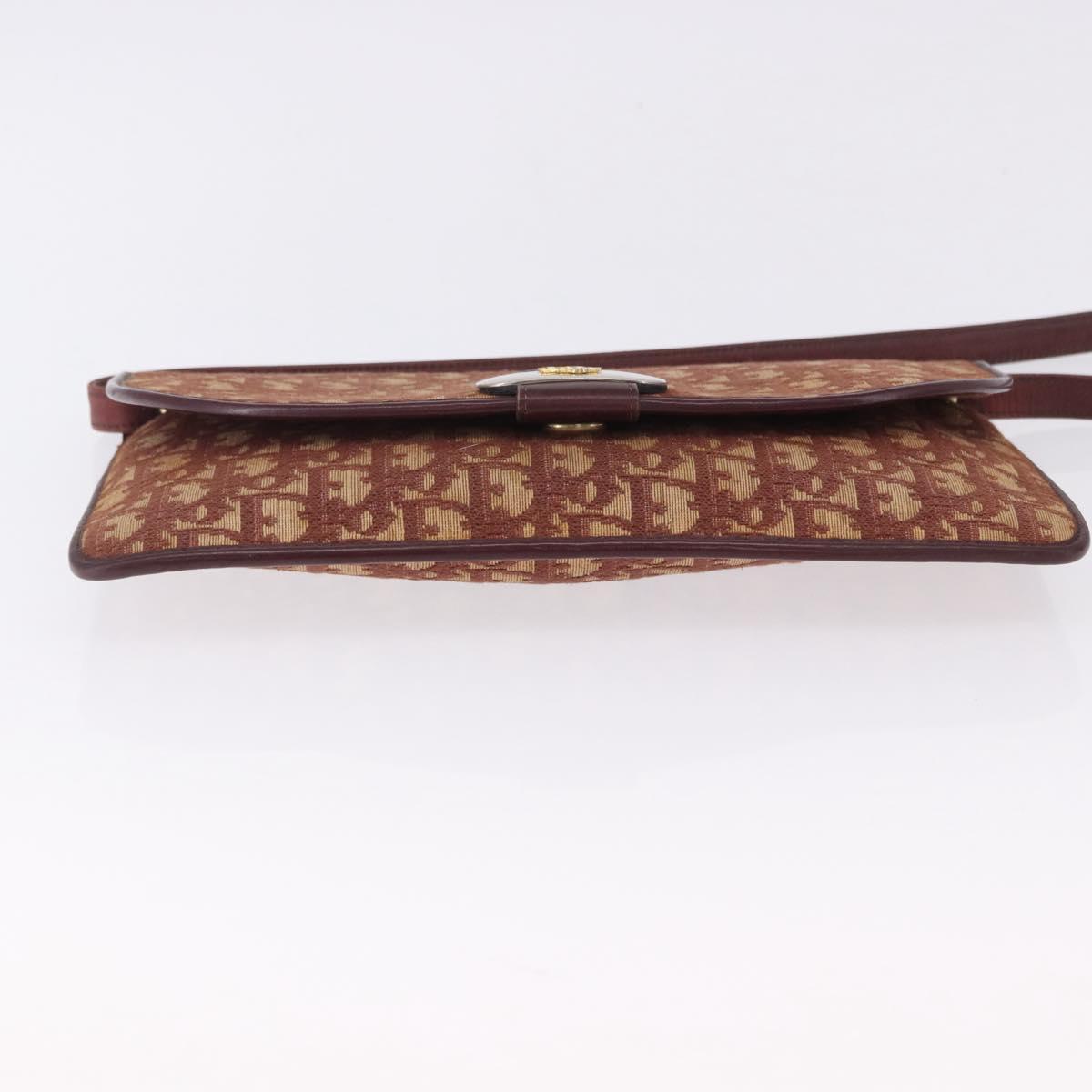 Christian Dior Trotter Canvas Shoulder Bag Red Gold Tone Auth gh2252
