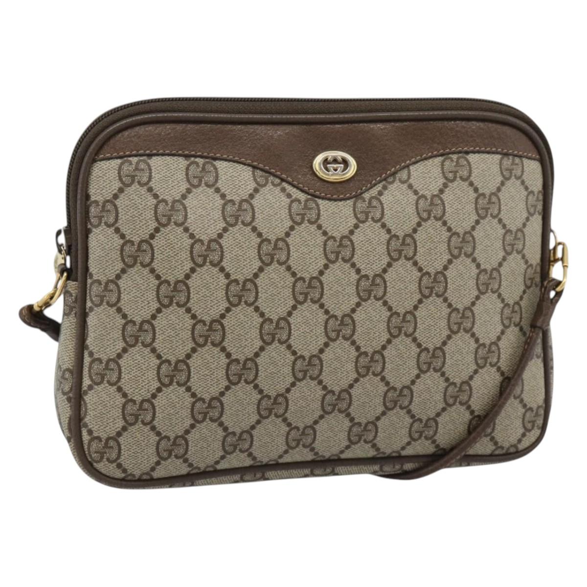 GUCCI GG Supreme Shoulder Bag PVC Leather Beige Gold Tone 97 02 068 Auth gh2253