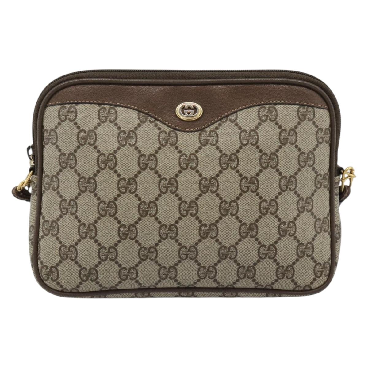 GUCCI GG Supreme Shoulder Bag PVC Leather Beige Gold Tone 97 02 068 Auth gh2253
