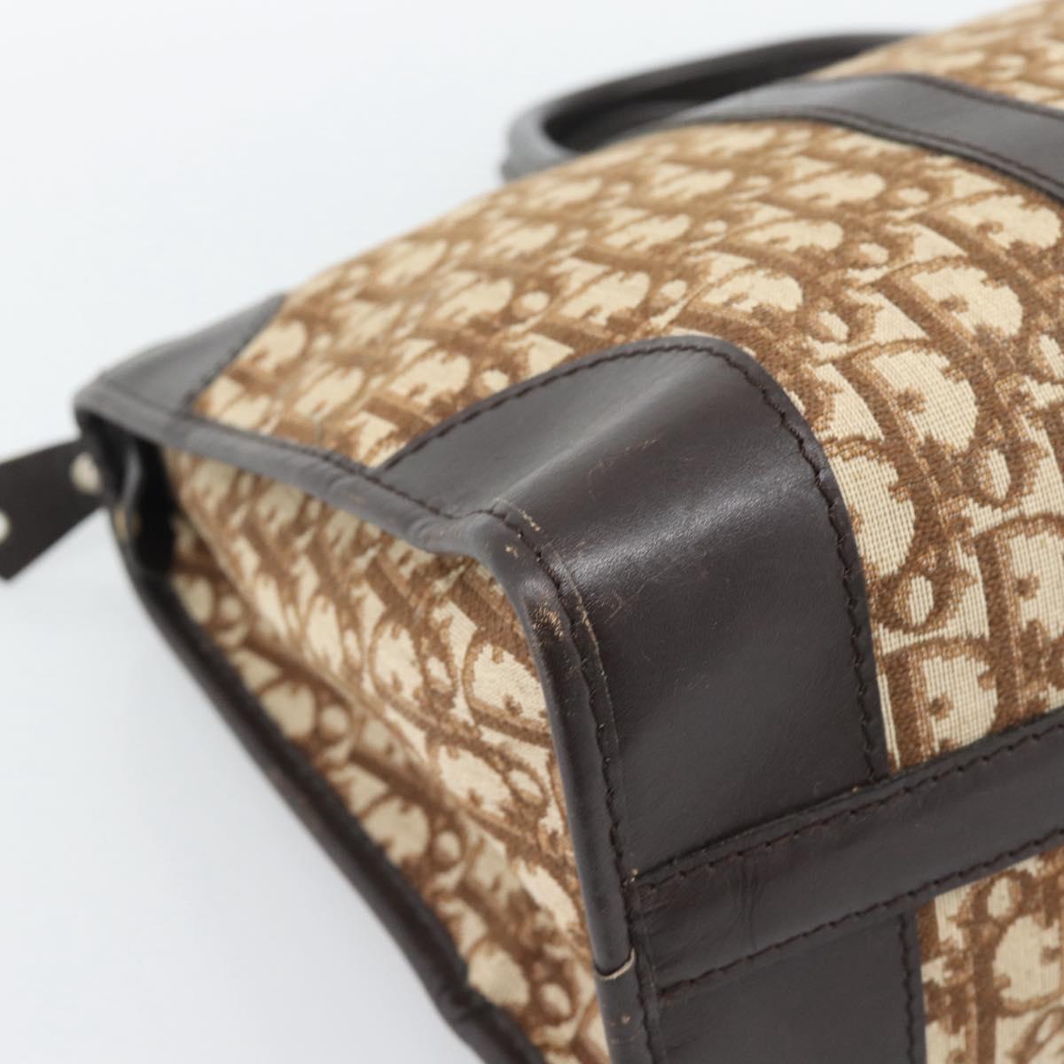 Christian Dior Trotter Canvas Boston Bag Beige Gold Tone Auth gh2254