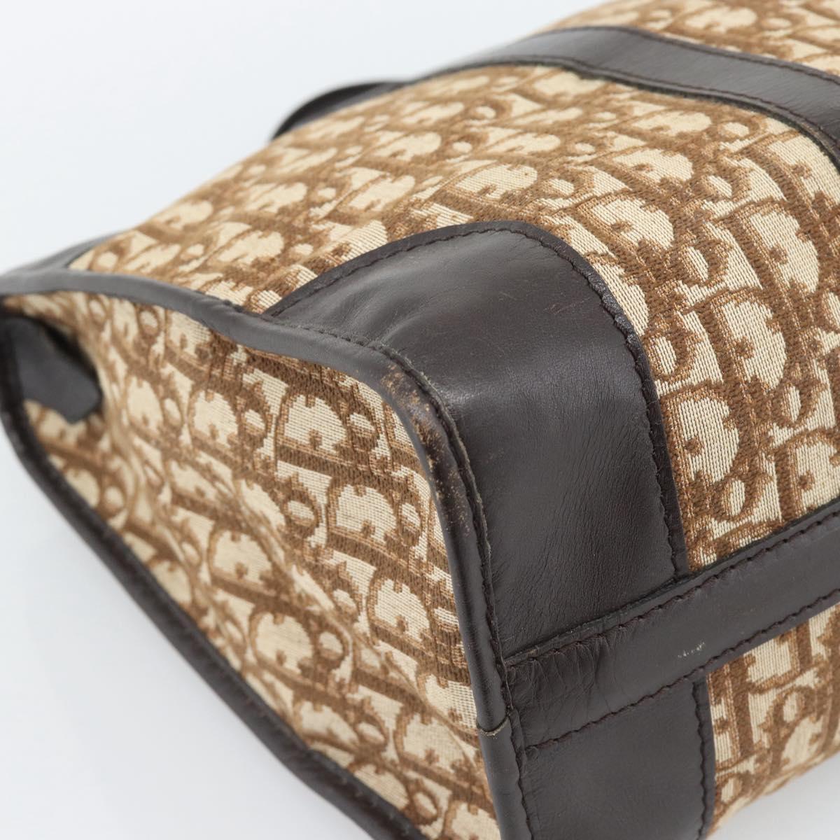 Christian Dior Trotter Canvas Boston Bag Beige Gold Tone Auth gh2254