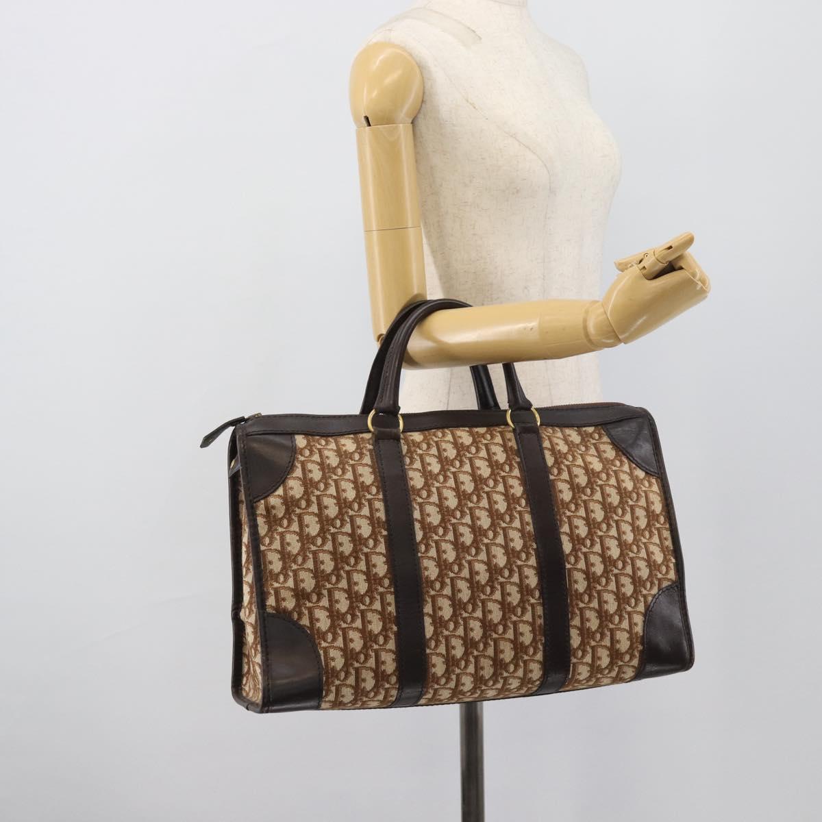 Christian Dior Trotter Canvas Boston Bag Beige Gold Tone Auth gh2254