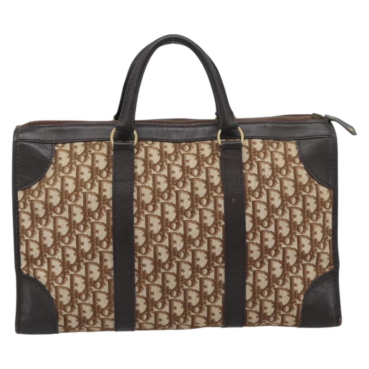 Christian Dior Trotter Canvas Boston Bag Beige Gold Tone Auth gh2254