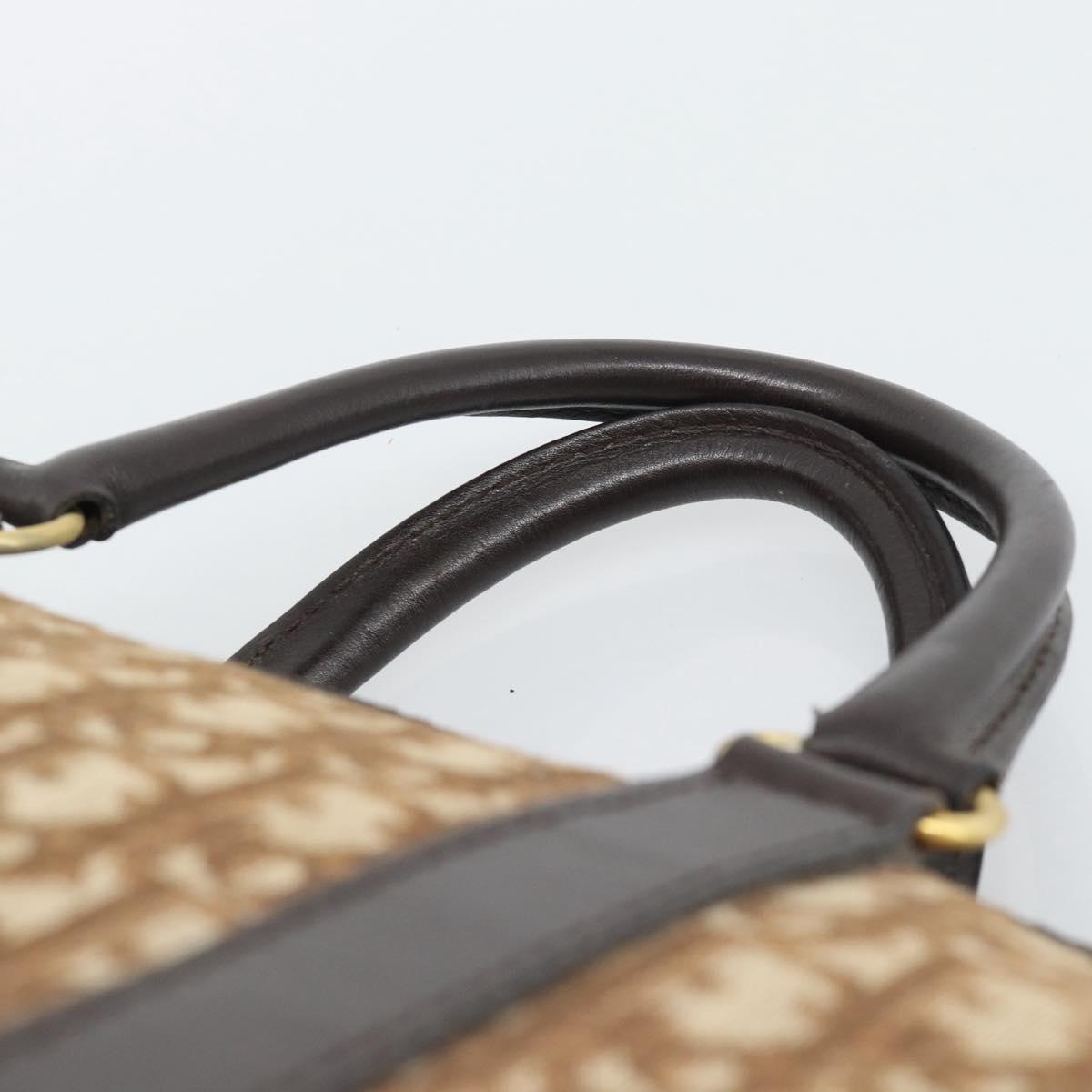 Christian Dior Trotter Canvas Boston Bag Beige Gold Tone Auth gh2254