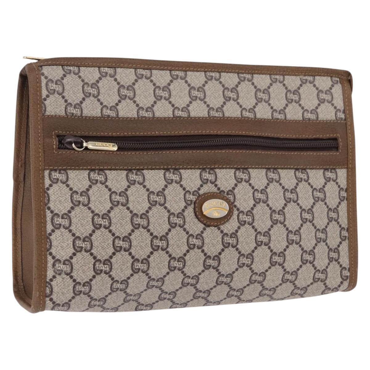 GUCCI GUCCI Plus Clutch Bag PVC Leather Beige Gold Tone Auth gh2255