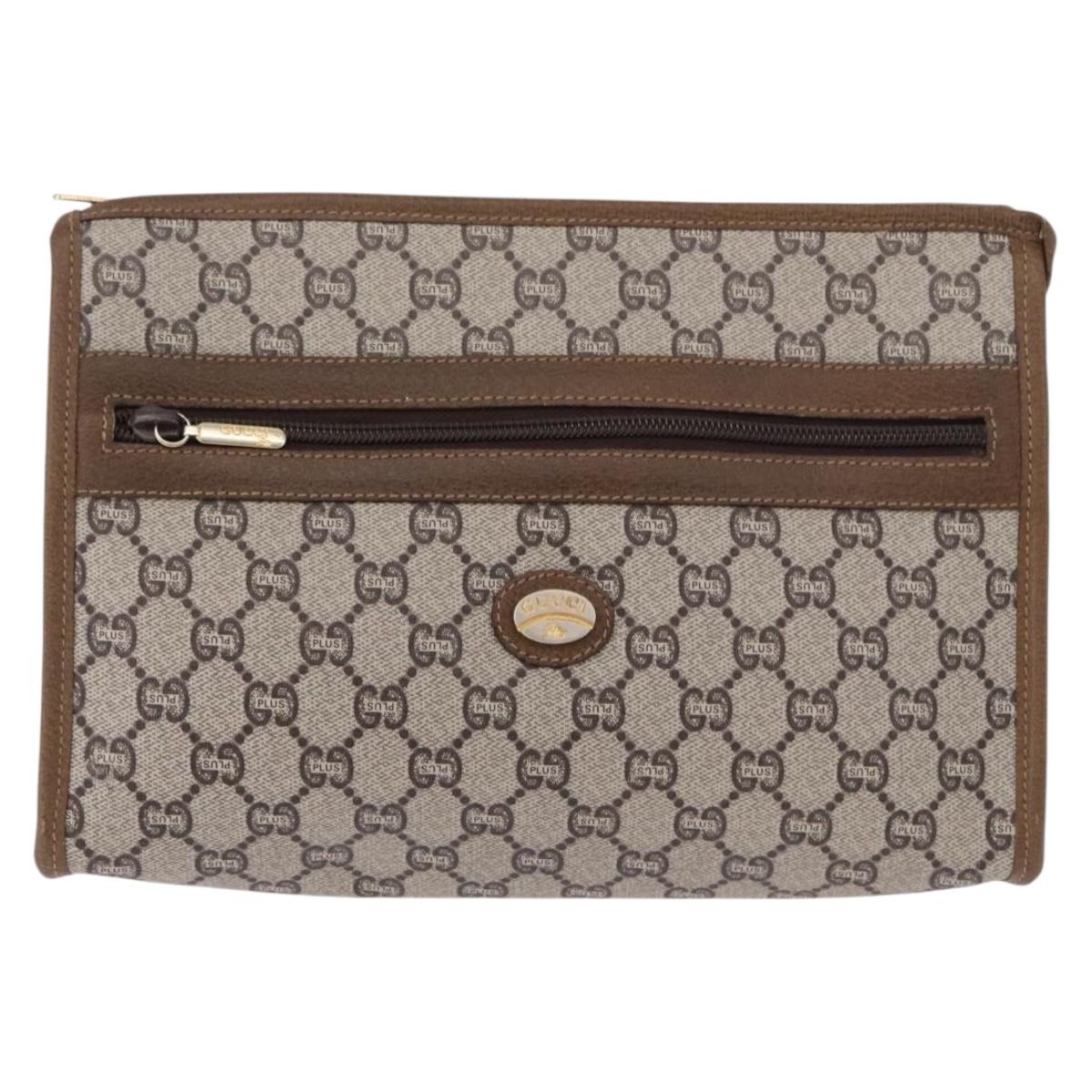 GUCCI GUCCI Plus Clutch Bag PVC Leather Beige Gold Tone Auth gh2255